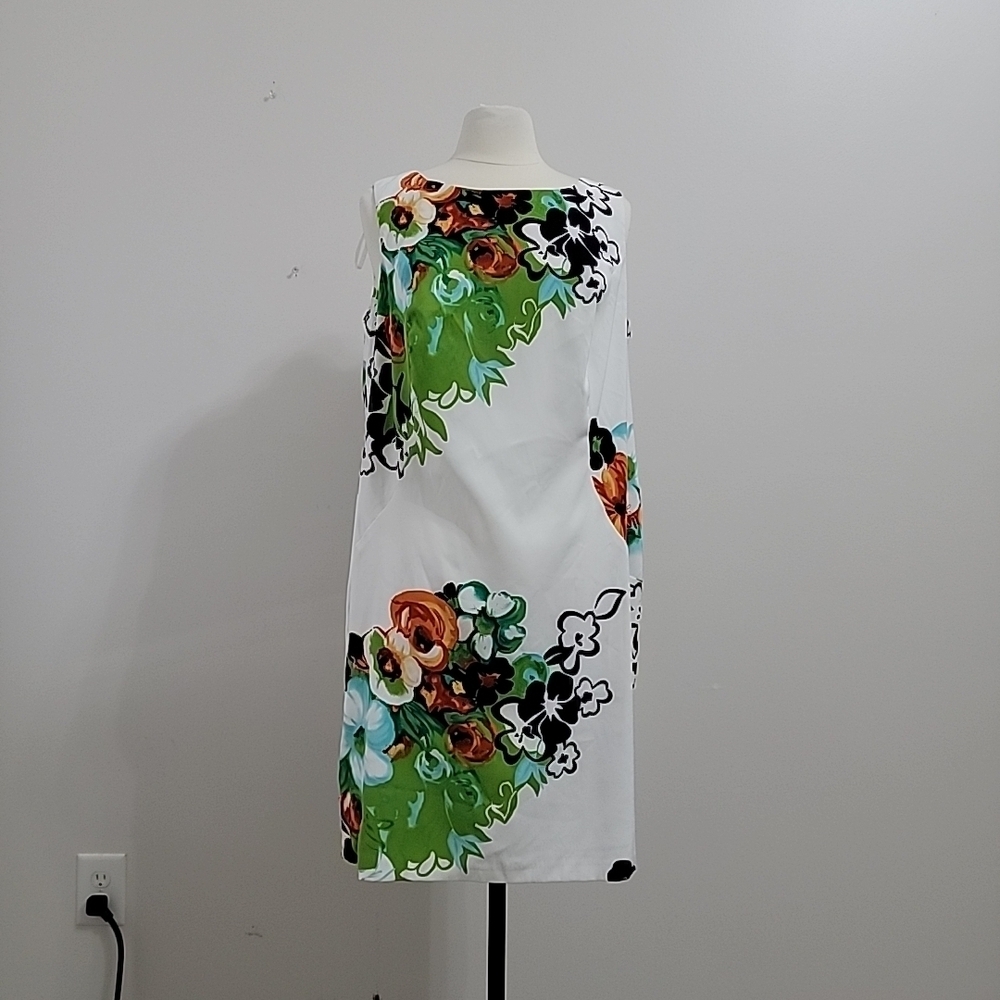 AGB Dress Women's Floral Dress Size 16 Sleeveless White Orange Black Green EUC
